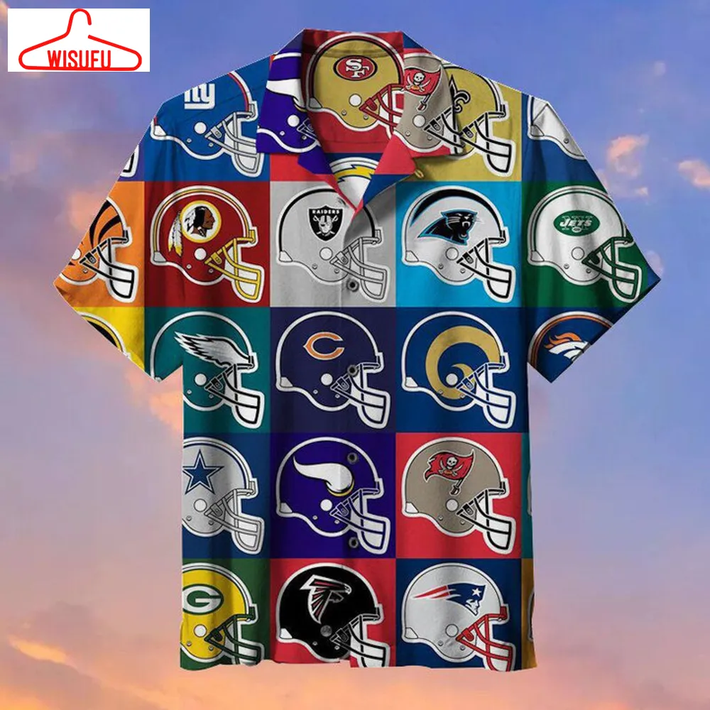 The Nfl Helmet Hawaiian Graphic Print Short Sleeve Hawaiian Shirt Size S - 5xl, New Fashion, Best Gift Ideas, New Fashion Gifts