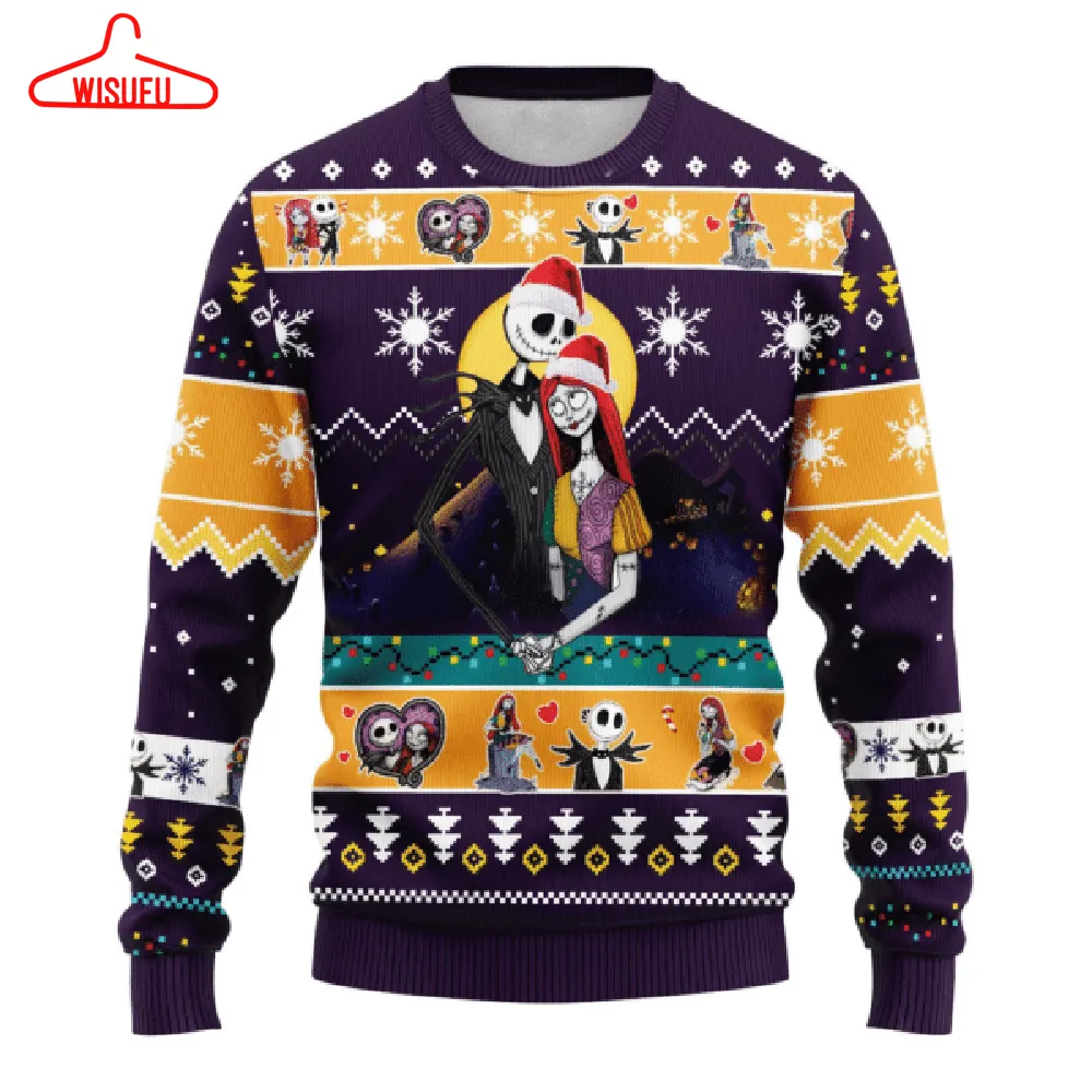 The Nightmare Before Christmas Jack Skellington And Sally 2 Ugly Sweater Gifts, Jack Skellington Gift Fan Ugly Sweater