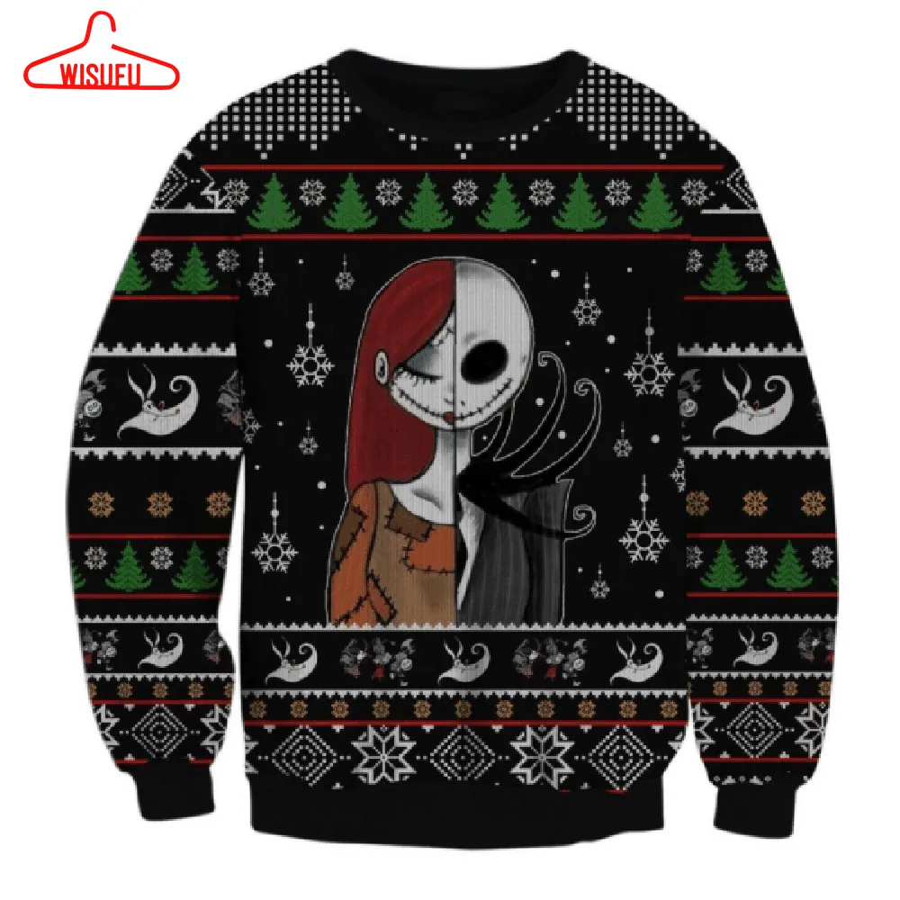 The Nightmare Before Christmas Jack Skellington And Sally Ugly Sweater Gifts, Jack Skellington Gift Fan Ugly Sweater