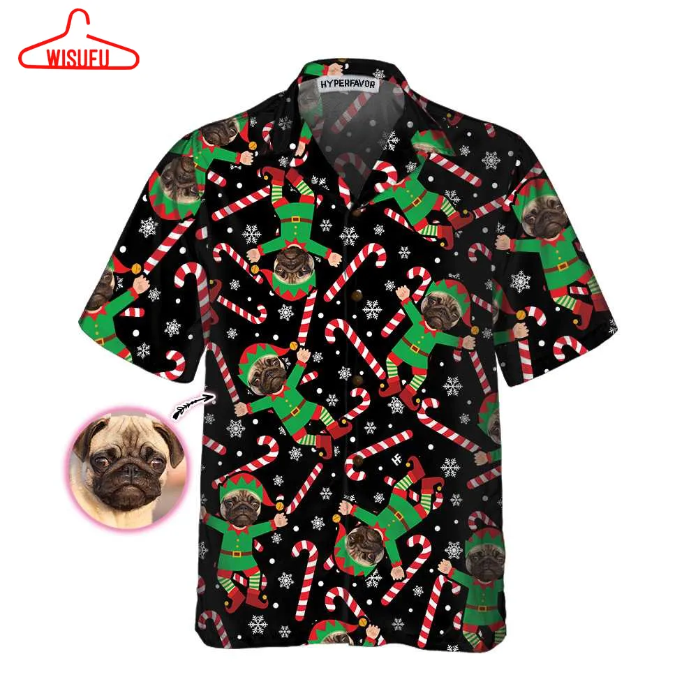 The Pug Elf Custom Hawaiian Shirt - For Men & Women - New Winter Fashion Shirt Gift For Family, New Fashion Gifts