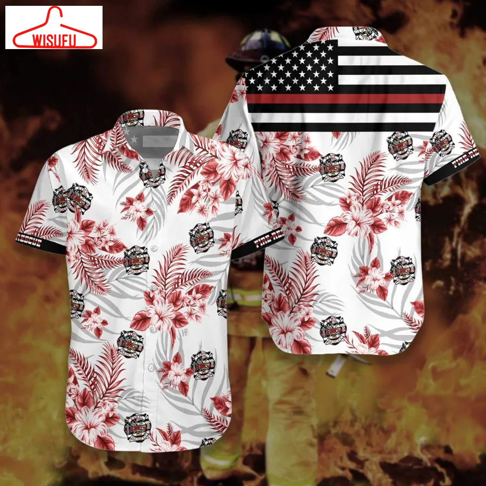 The Red Line Flag Firefighter Hawaiian Shirt - For Men & Women - Adult - Hw5908, New Hawaiian Holiday Outfits, New Fashion Gifts