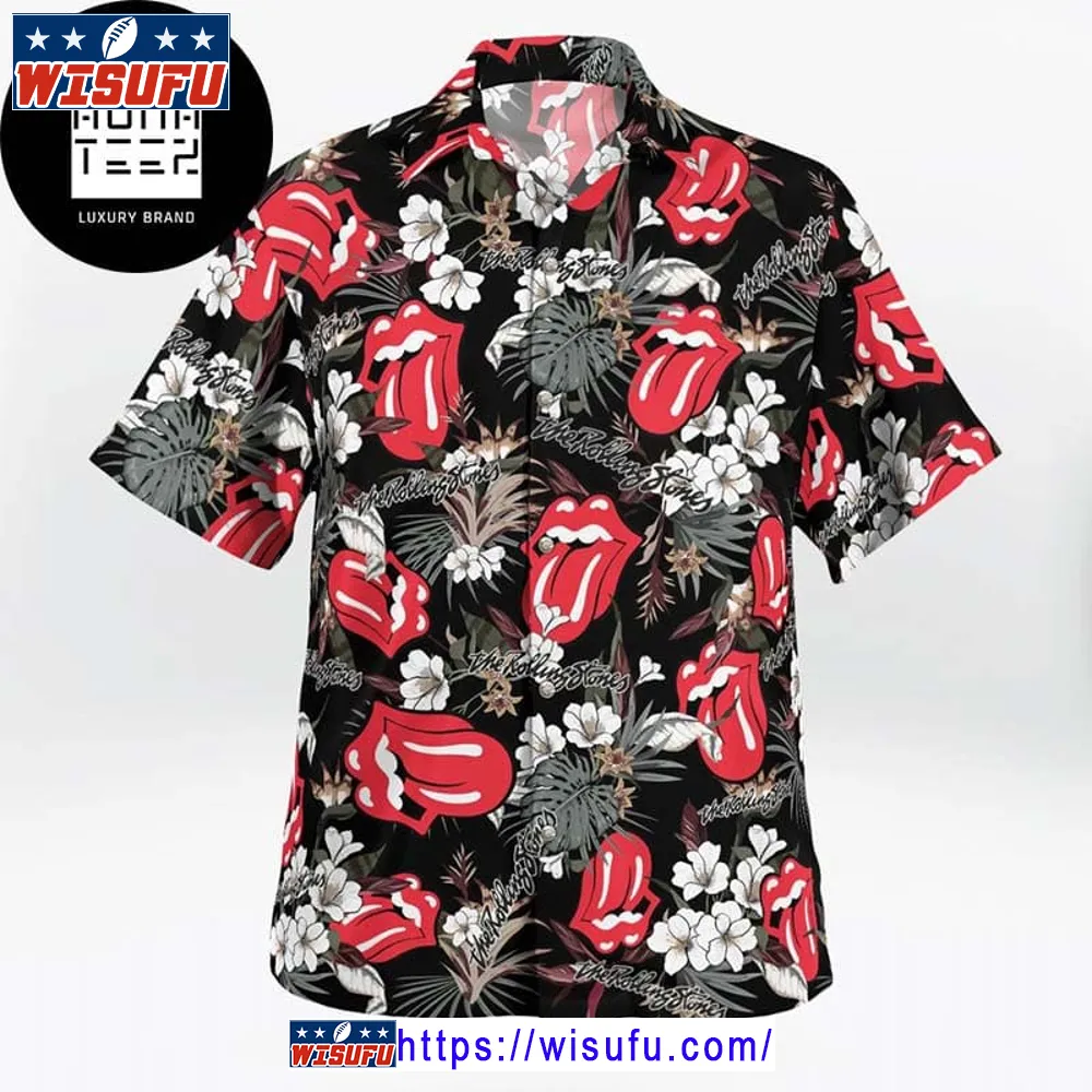 The Rolling Stones Classic Tongue With Tropical Flower 2024 Trending Hawaiian Shirt