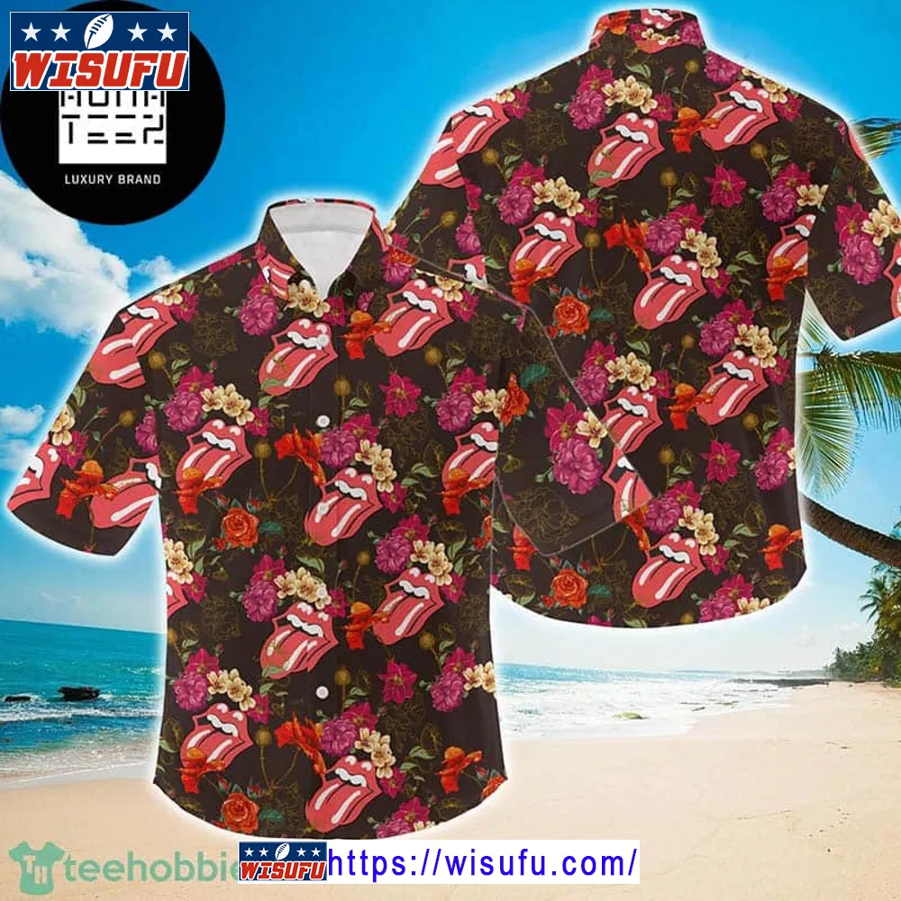 The Rolling Stones Tropical Logo And Flower 2024 Trending Hawaiian Shirt