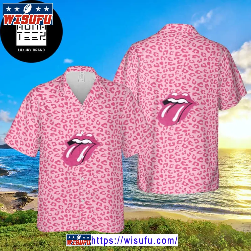 The Rolling Stones With Leopard Pattern Pink Color 2024 Trending Hawaiian Shirt