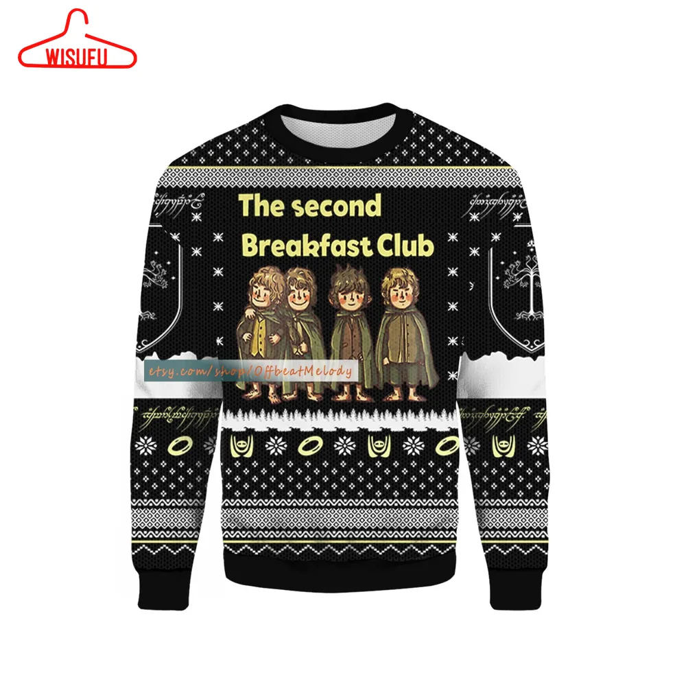 The Second Breakfast Club Meme Ugly Christmas Sweater, The Lotr Ugly Sweater Over Print, 2024 Christmas Ugly Sweater 3d Hoodie