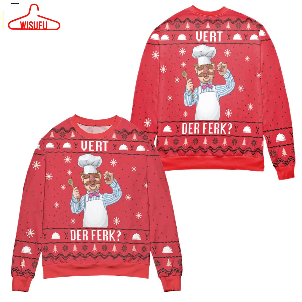 The Swedish Chef Vert Der Ferk The Muppet Show Snowflake Pattern Ugly Christmas Sweater