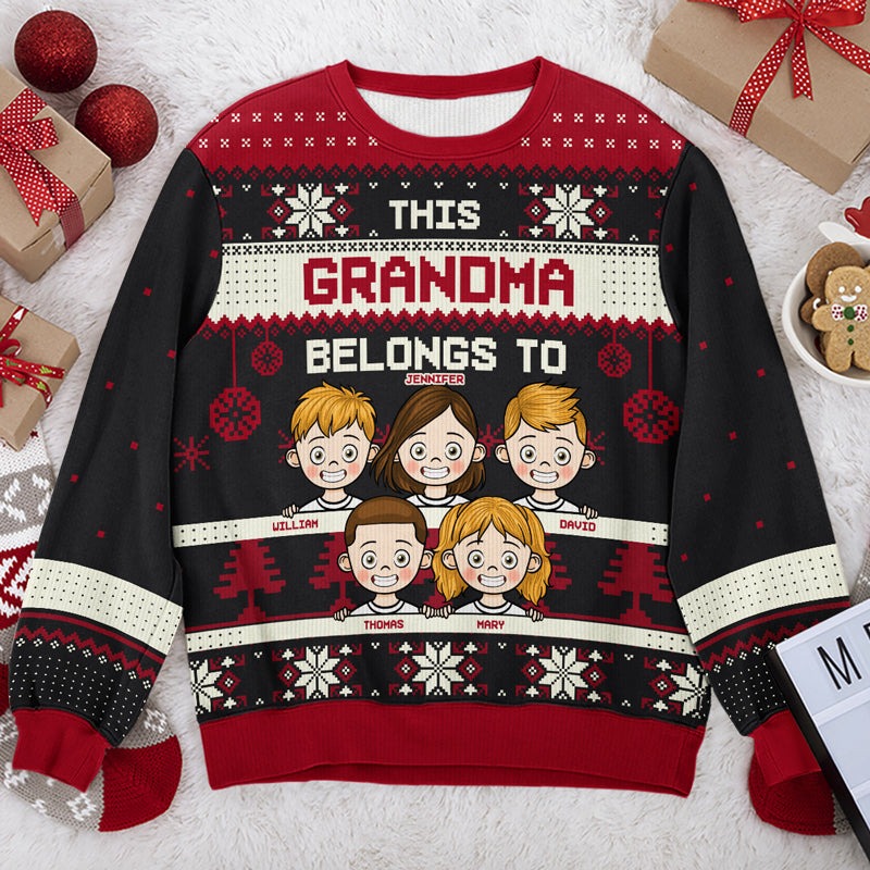 This Grandma Belongs To Black Style - Family Personalized Custom Ugly Sweatshirt - Unisex Wool Jumper - New Arrival Christmas Gift For Grandma, Grandparents