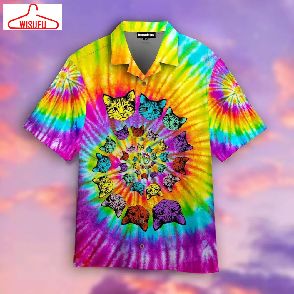 Tie Dye Hippie Cat Cute Hawaiian Shirt