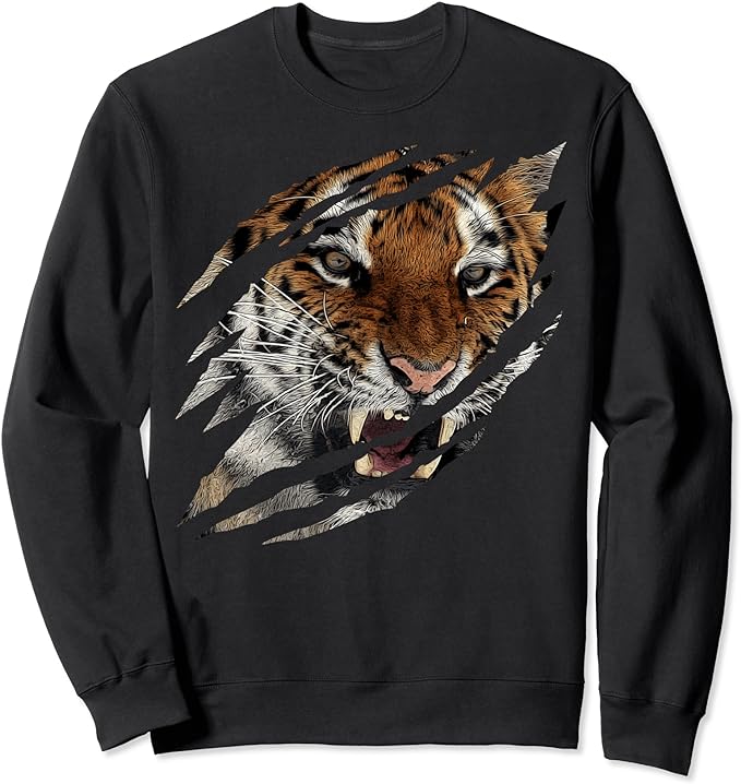 Tiger angry Face Ripped Graphic Sweatshirt