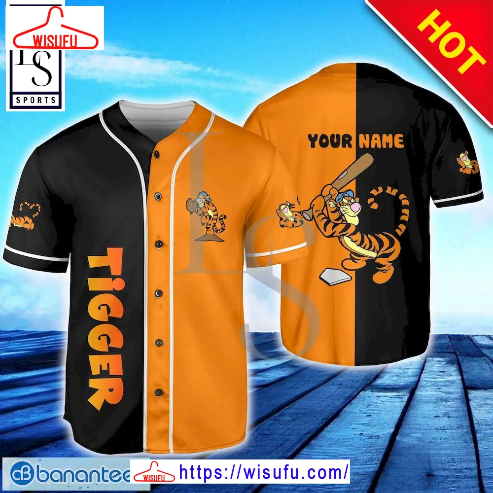 Tigger Baseball Black Orange Custom Name Baseball Jersey, New Fashion Gifts