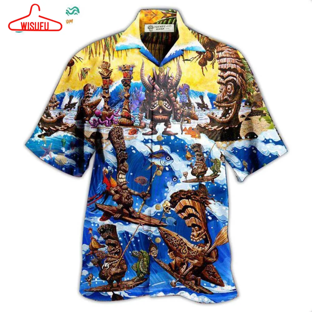 Tiki Happy Surfing Day With Tiki Bar Hawaiian Shirt- Wisufu Aloha