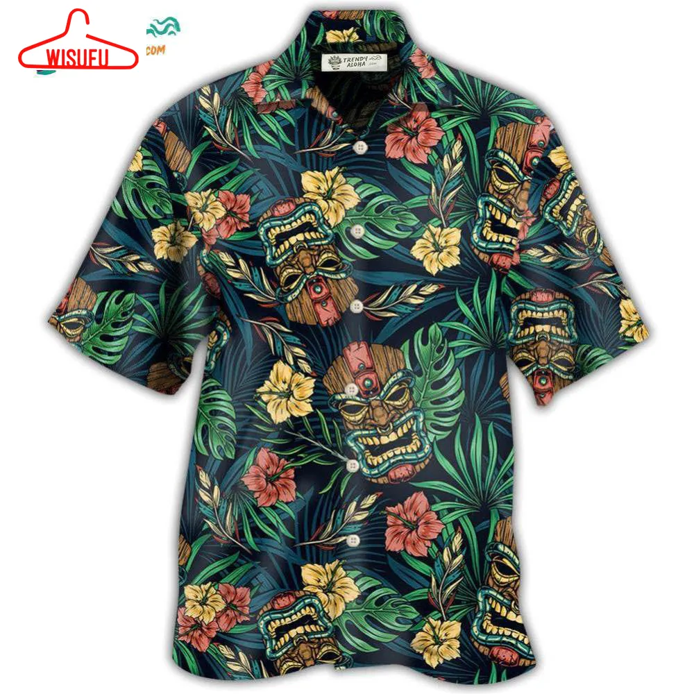 Tiki Hawaii Tropical Leaf Style Hawaiian Shirt- Wisufu Aloha