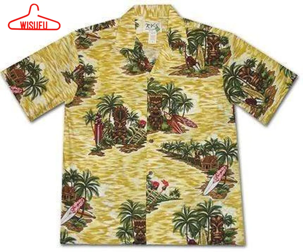 Tiki Island Yellow Aloha Hawaiian Shirts #v, New Hawaiian Holiday Outfits, New Fashion Gifts