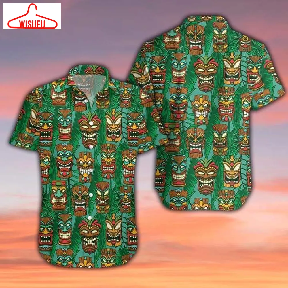 Tiki Palm Leaves Pattern Hawaiian Shirt - Unisex - Adult - Hw3630, New Hawaiian Holiday Outfits, New Fashion Gifts Vtbl91277