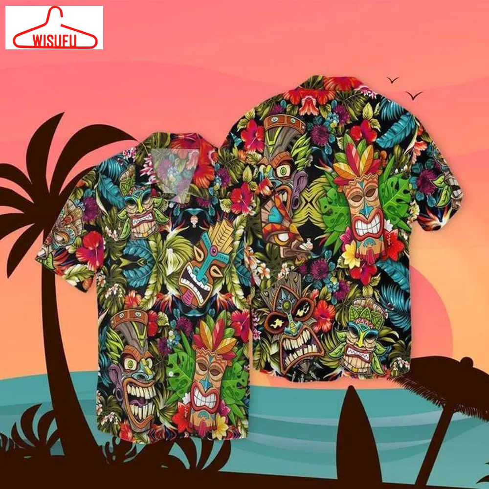 Tiki Tiki Colorful Hawaiian Shirt - For Men & Women - Adult - Hw5198, New Hawaiian Holiday Outfits, New Fashion Gifts