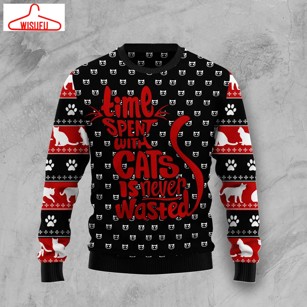 Time With Cat Christmas Ugly Christmas Sweater, All Over Print New Winter Fashion 3d Sweater, Best Gift Ideas