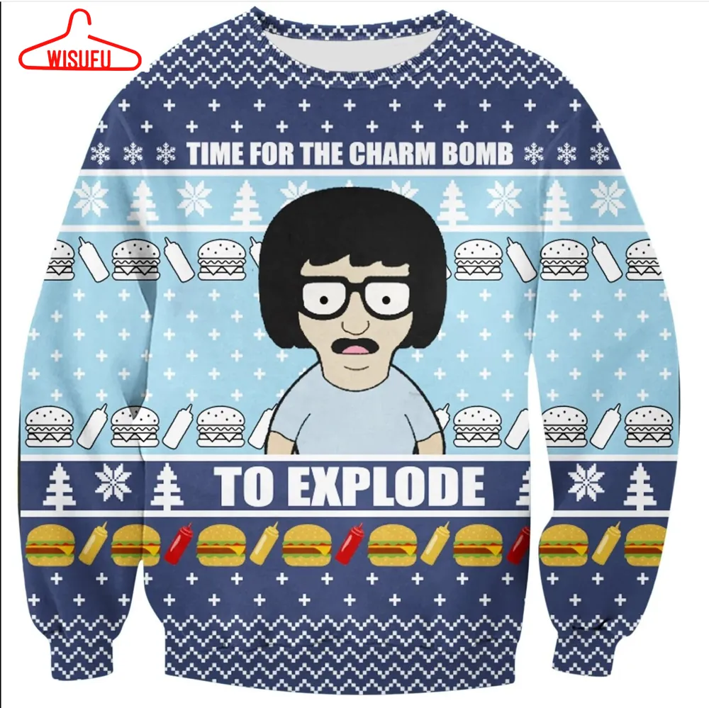 Tina Belcher Bob's Burgers Ugly Knitted Christmas Sweatshirt, Bob's Burgers Xmas Sweater, Christmas Sweater, Ugly Christmas Sweater