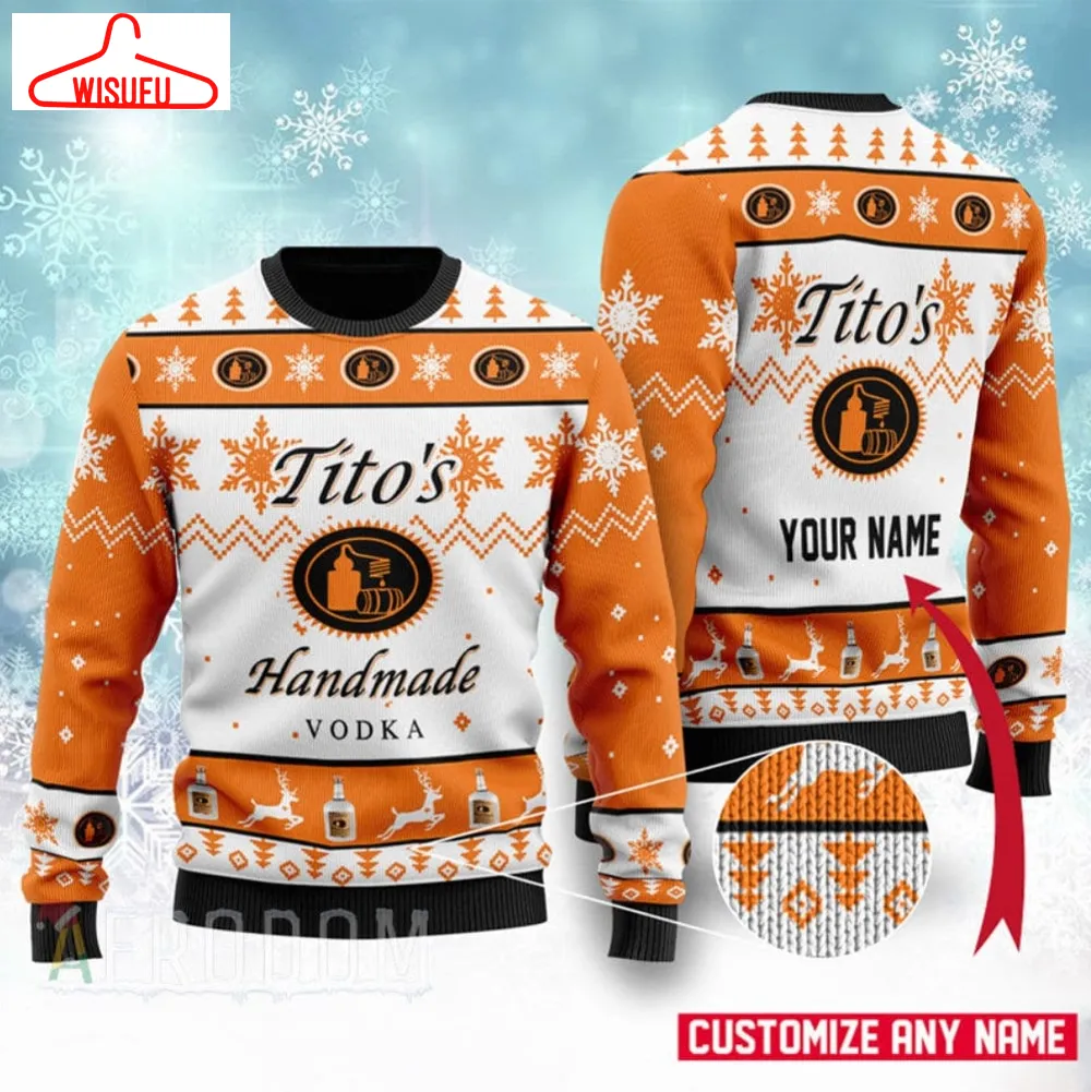 Tito's Handmade Vodka Custom Ugly Knitted Christmas Sweatshirt, Custom Xmas Sweater, Christmas Sweater, Ugly Christmas Sweater