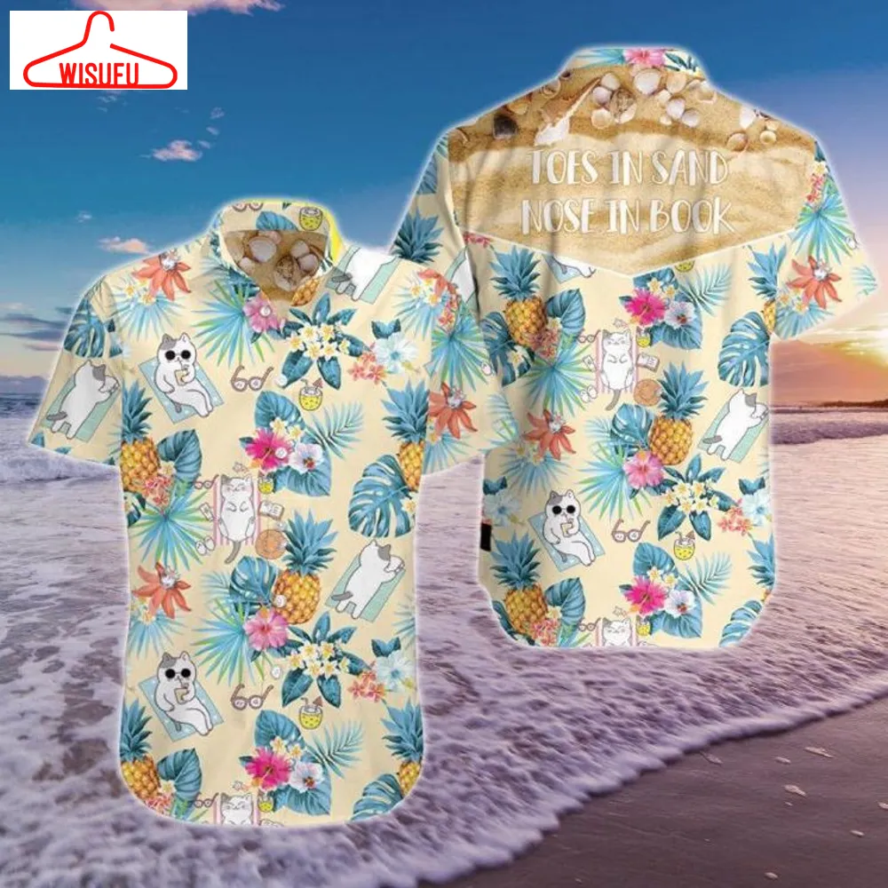 Toes In Sand Nose In Book Cat Hawaiian Shirt