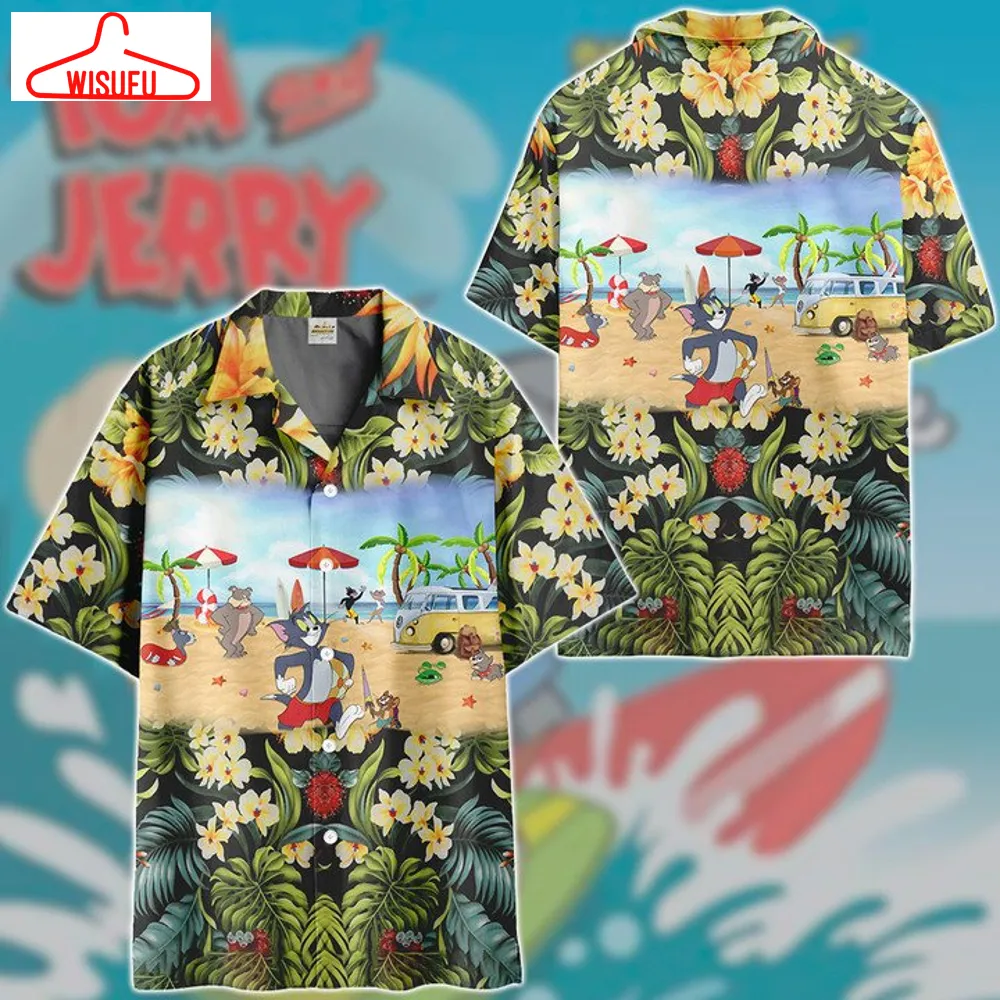 Tom And Jerry Flower Hawaiian Beach Shirt, New Fashion Gifts