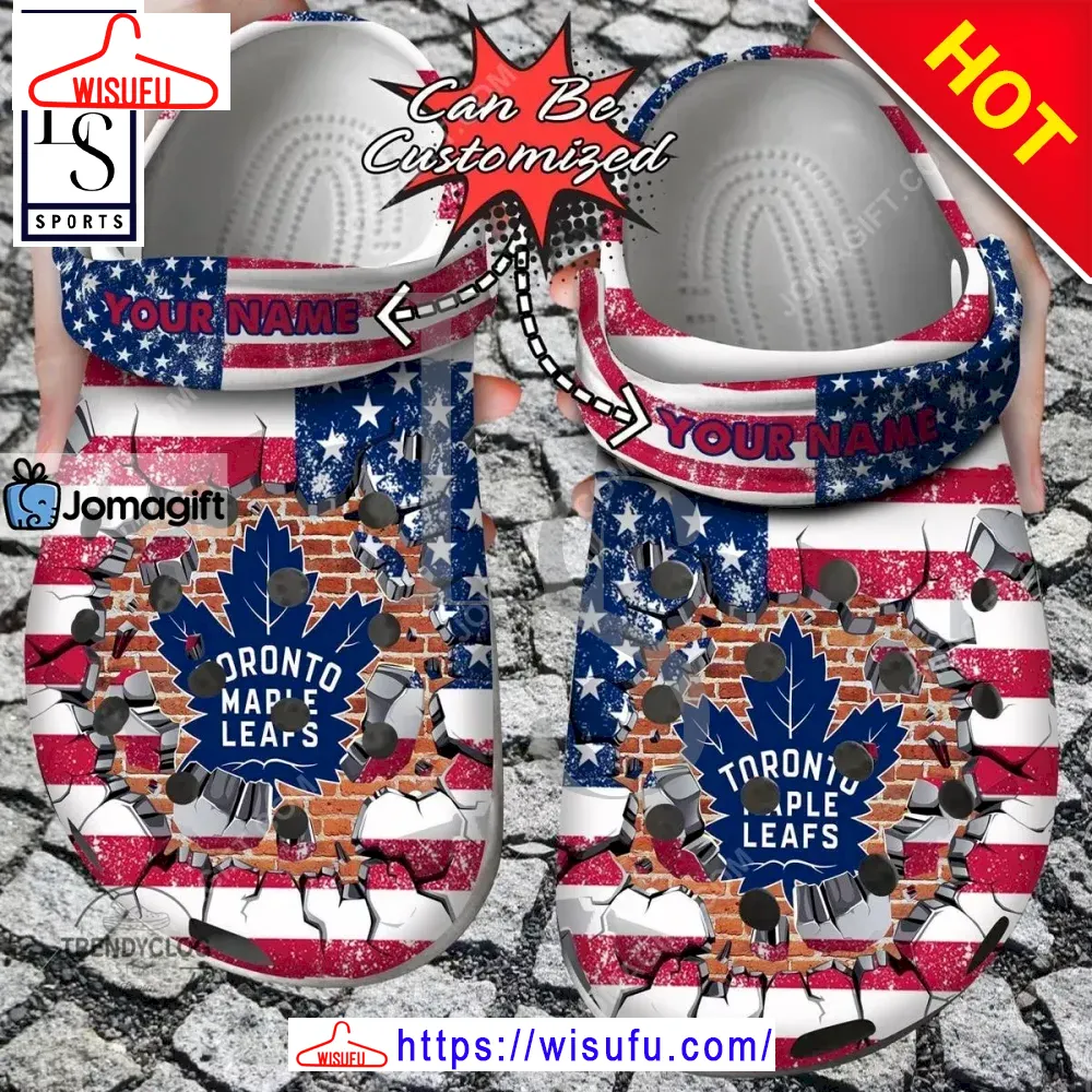 Toronto Maple Leafs American Flag Breaking Wall Clogs Clog Shoes