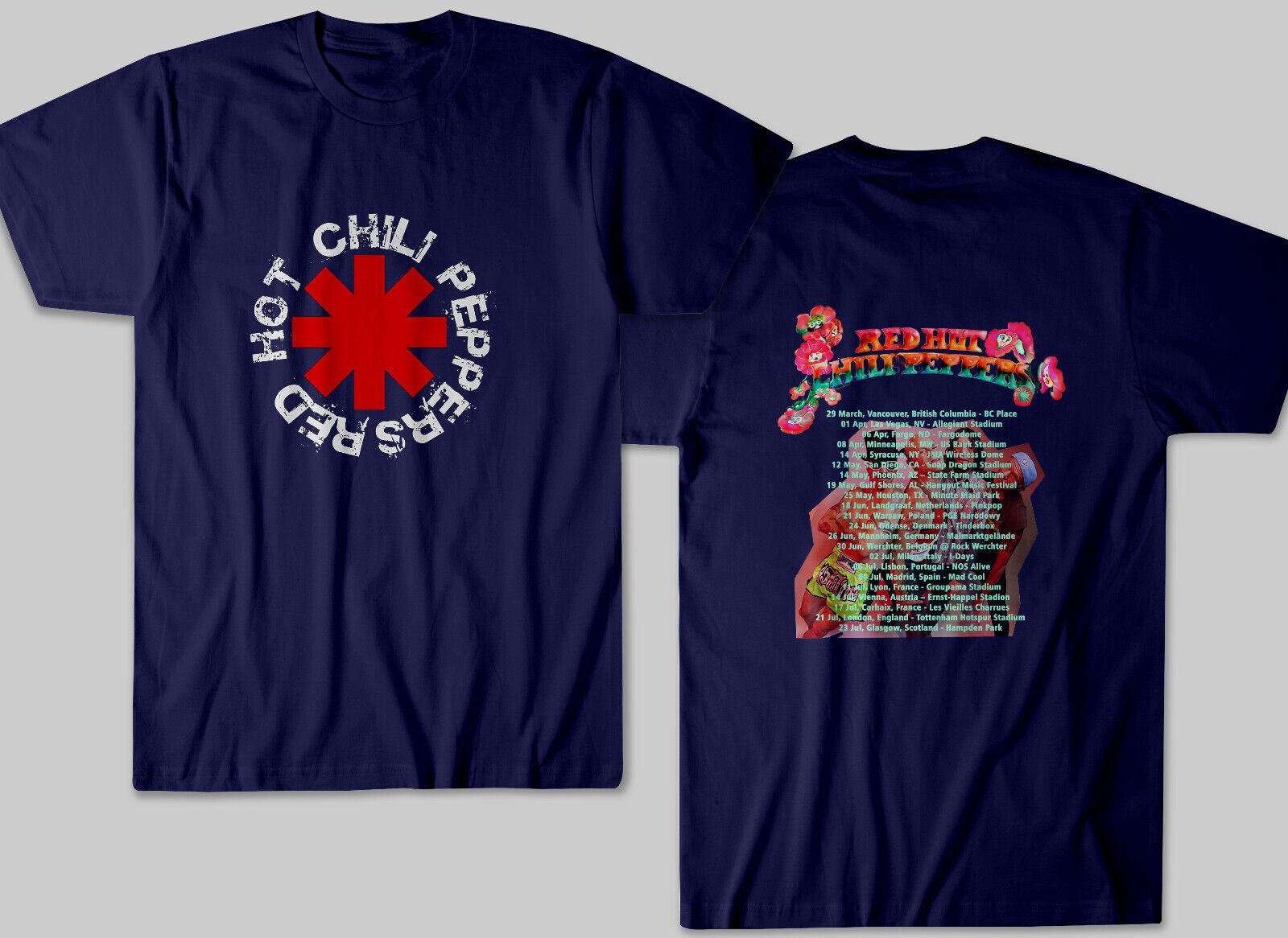 Tour 2023 Red Hot Chili Peppers Navy T-Shirt Mens Clothes