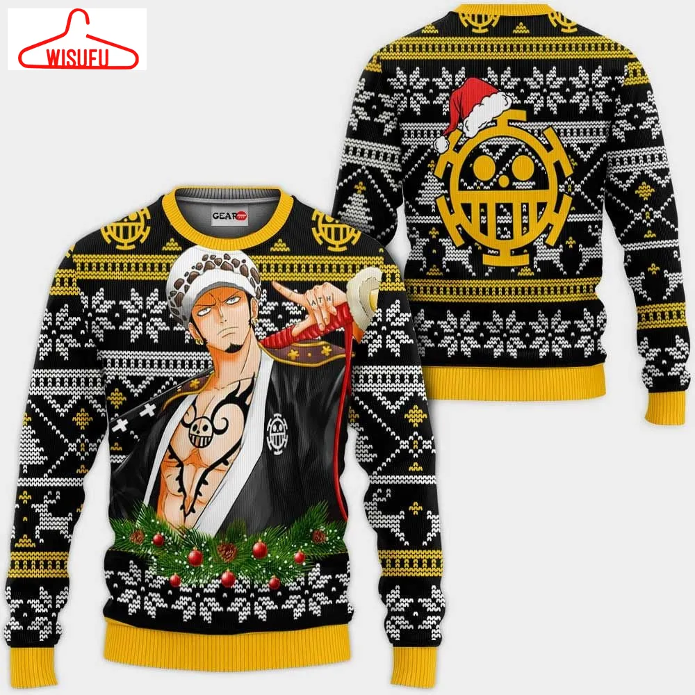 Trafalgar Law Ugly Christmas Sweater Custom Wano Xmas Gifts, Anime Ugly Christmas Sweater Gift For Family