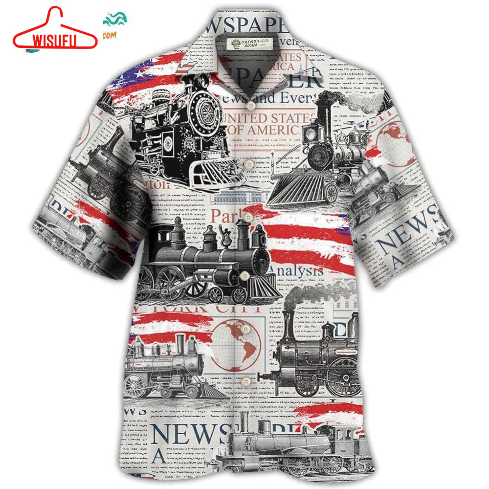 Train Independence Day Retro Train Us Flag Hawaiian Shirt- Wisufu Aloha