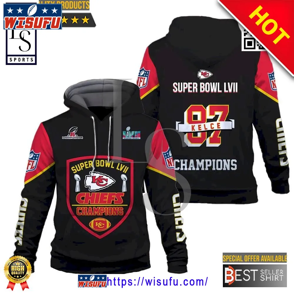 Travis Kelce Champions Kansas City Chiefs 3d Hoodie Super Bowl Champion