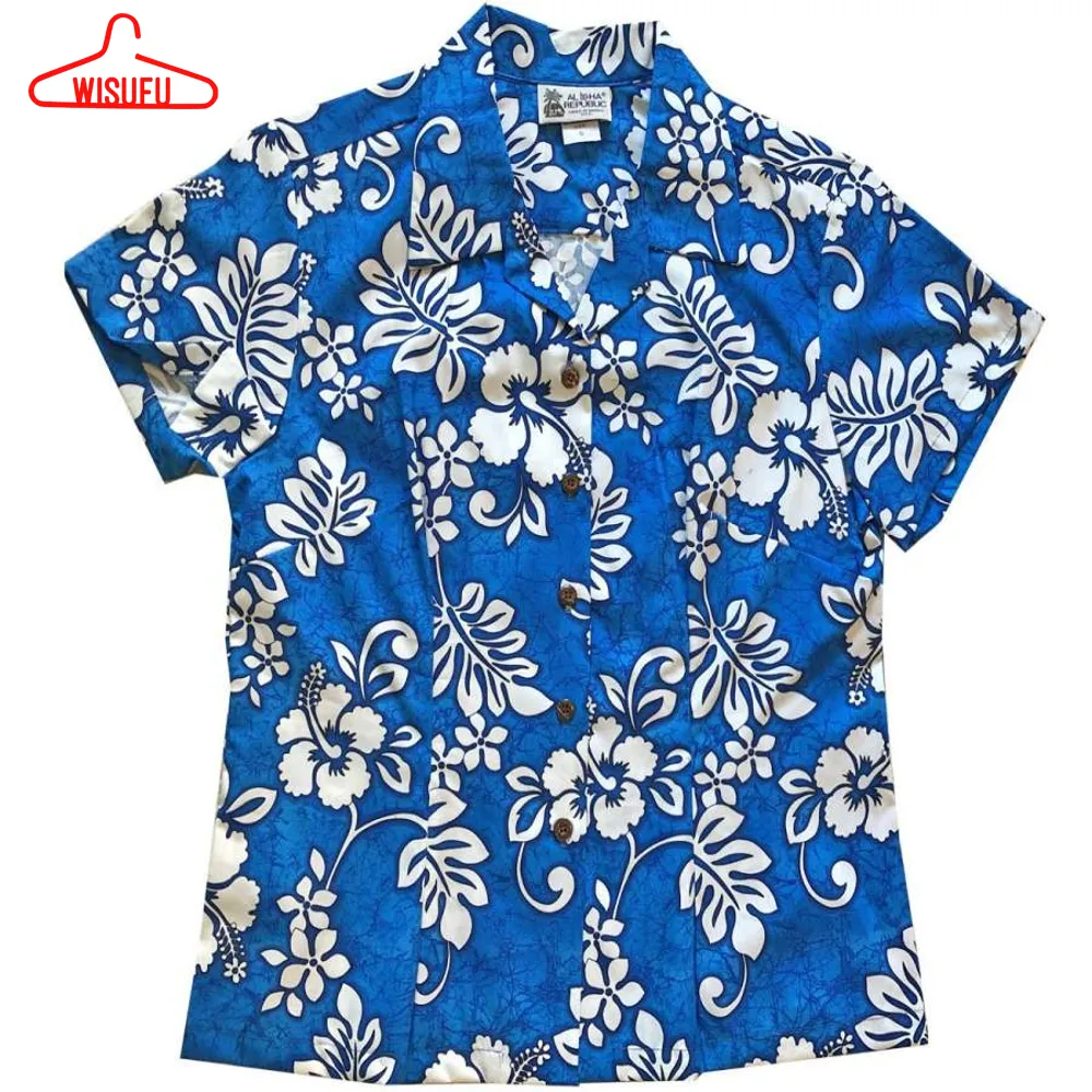 Tropic Flavor Blue Fitted WomenÂs Hawaiian Shirt, New Hawaiian Holiday Outfits, New Fashion Gifts