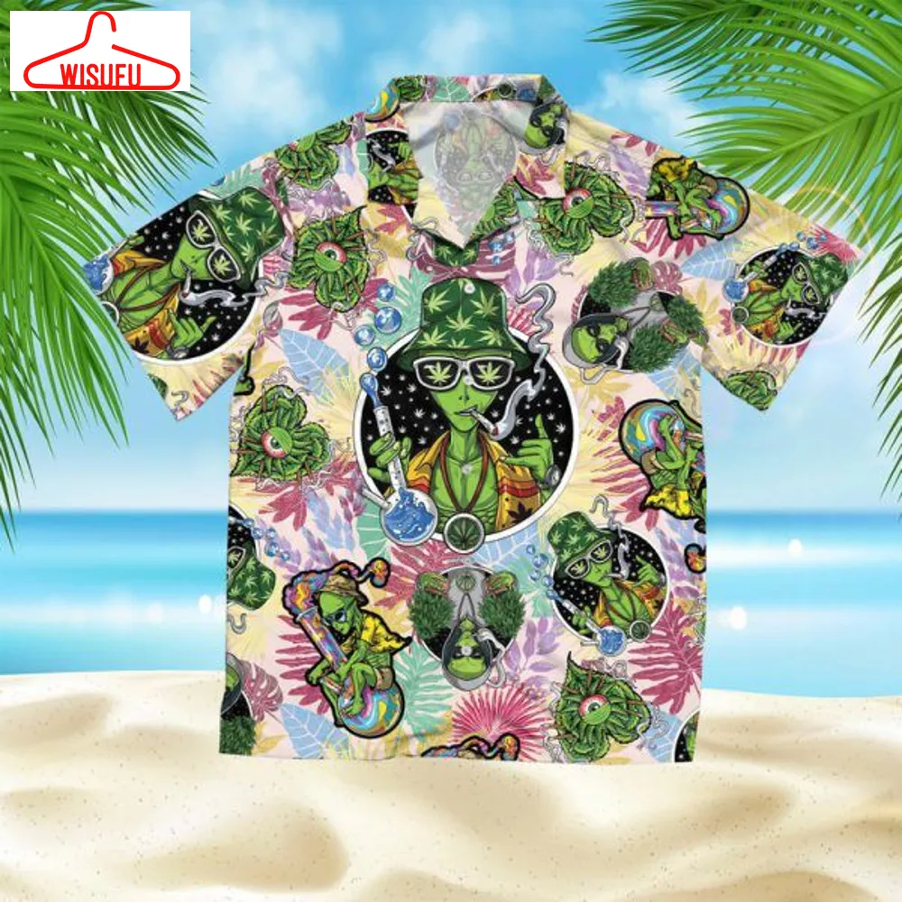 Tropical Alien Cannabis Hawaiian Shirt - Unisex - Adult - Hw4463, New Hawaiian Holiday Outfits, New Fashion Gifts