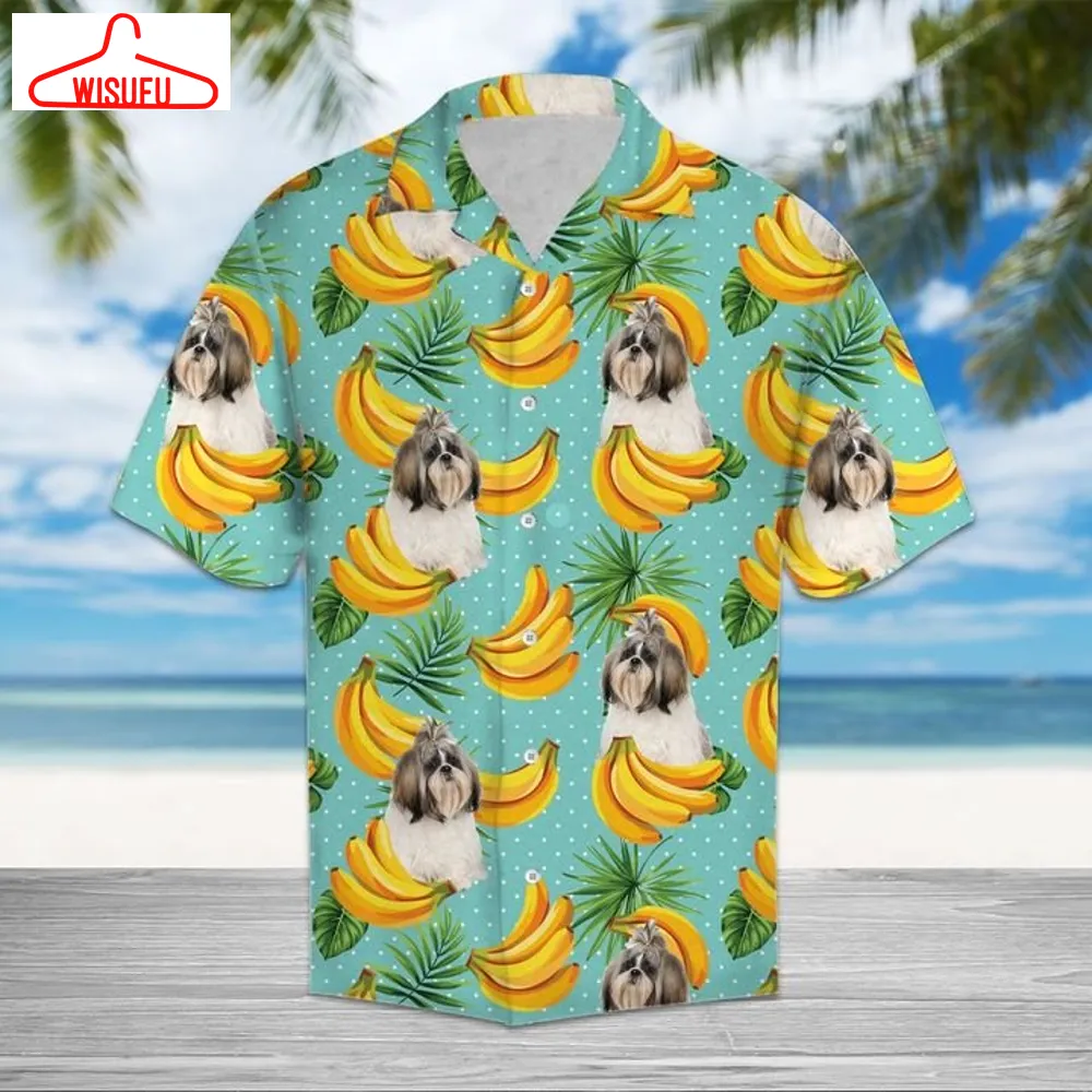 Tropical Banana Shih Tzu Hawaiian Shirt Summer Button Up For Men, Women, Couple, New Hawaiian Holiday Outfits, New Fashion Gifts