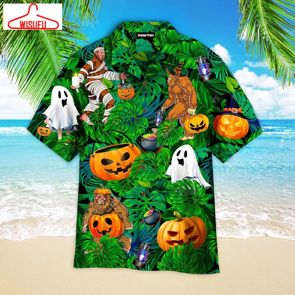 Tropical Bigfoot Halloween Pumpkin Ghost Hawaiian Shirt, New Fashion Gifts