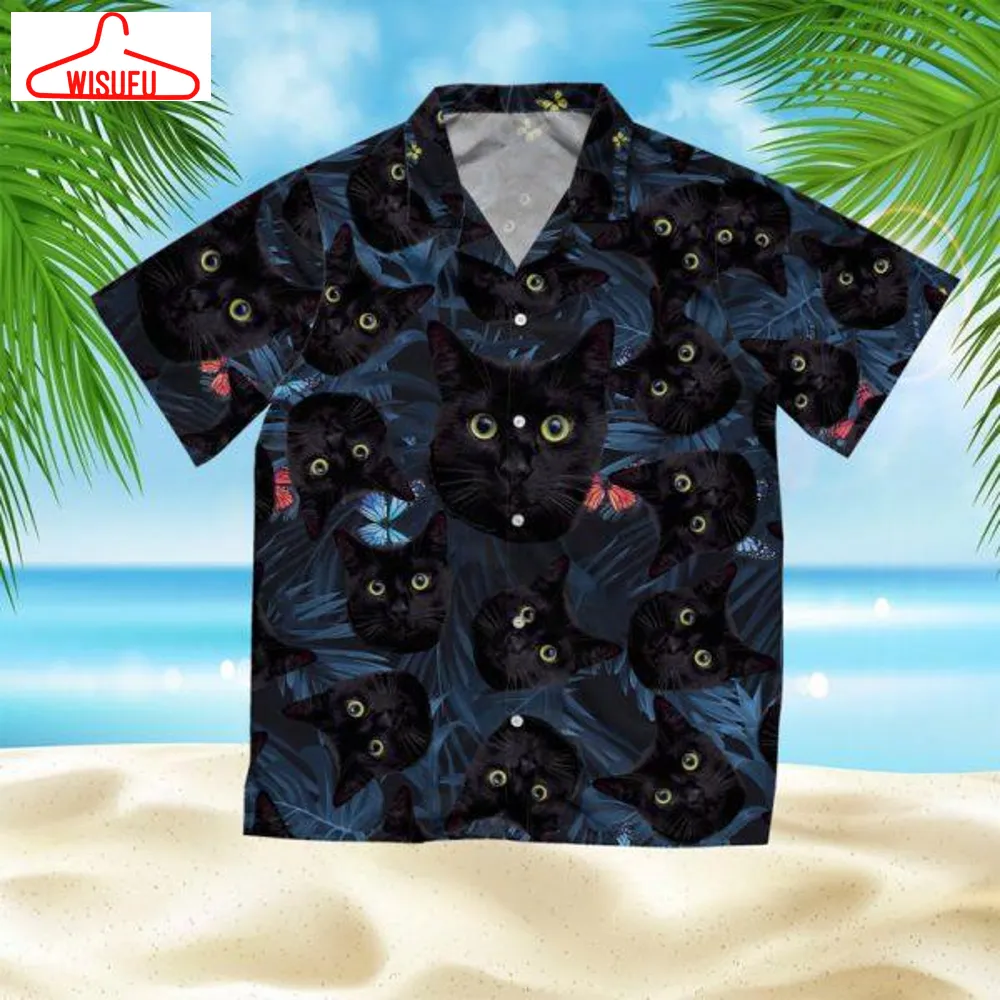 Tropical Black Cat Hawaiian Shirt - For Men & Women - Adult - Hw4465, New Hawaiian Holiday Outfits, New Fashion Gifts