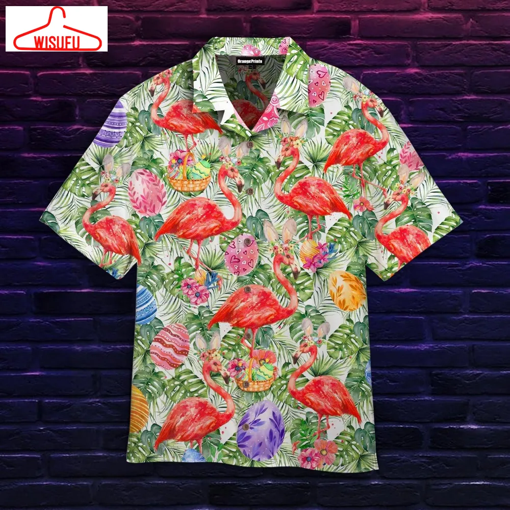 Tropical Flamingo Easter Eggs Hawaiian Shirt