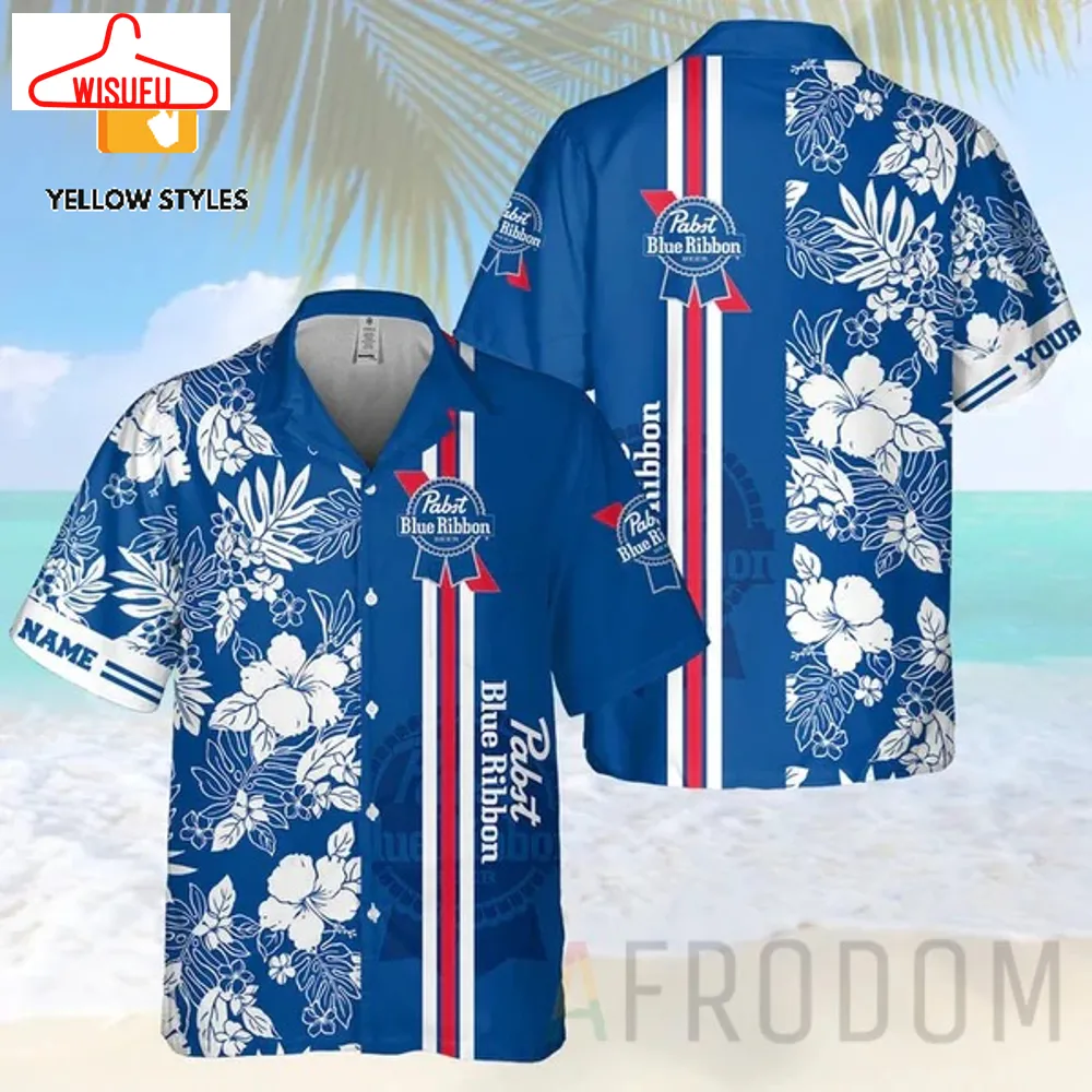 Tropical Hibiscus Pabst Blue Ribbon Personalized Hawaii Shirt, New Fashion Gifts