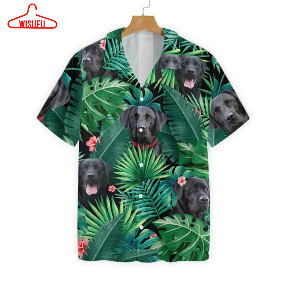 Tropical Labrador Black Dog With Leaves Hawaiian Shirt, New Hawaiian Holiday Outfits, New Fashion Gifts