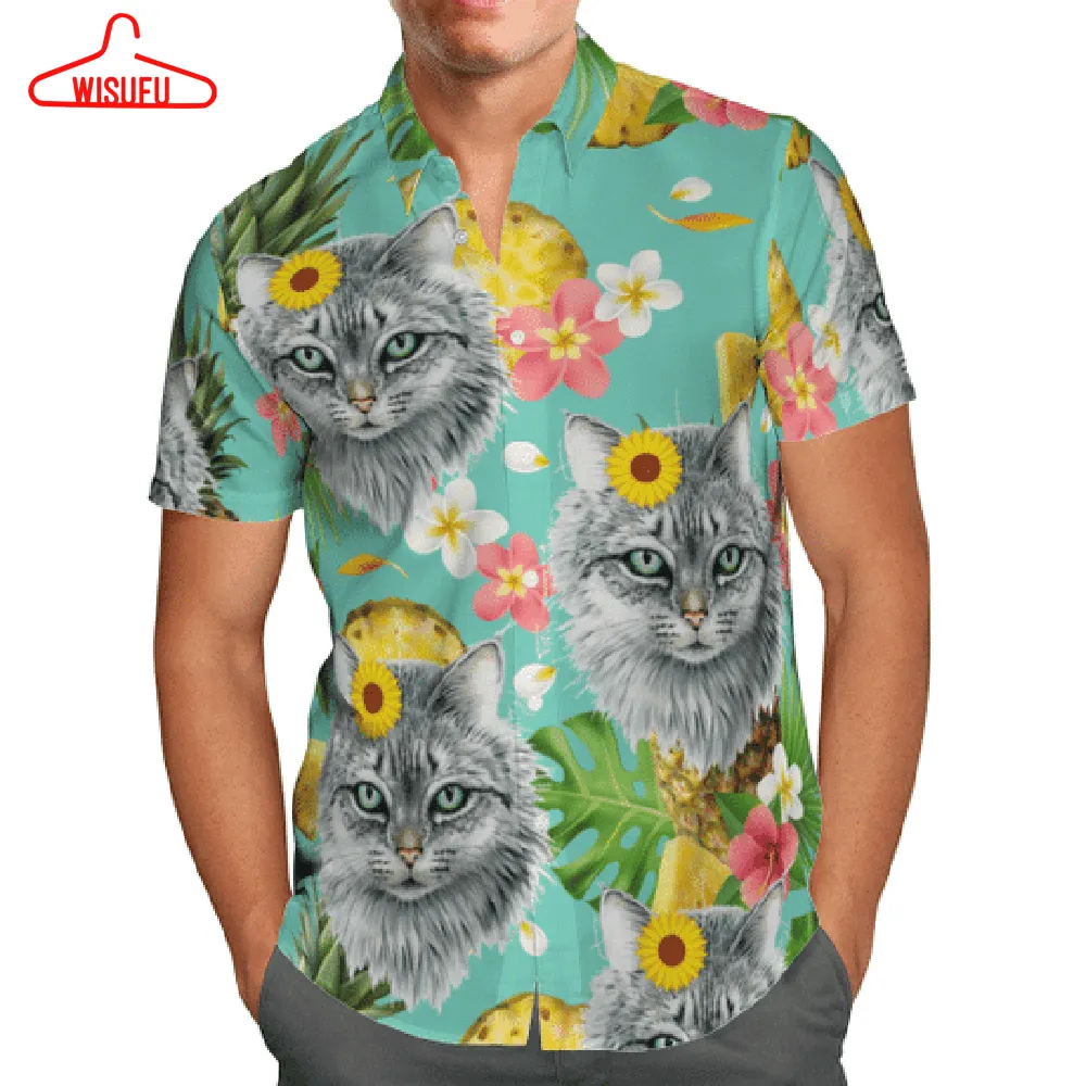 Tropical Pineapple Cat Hawaiian Shirt