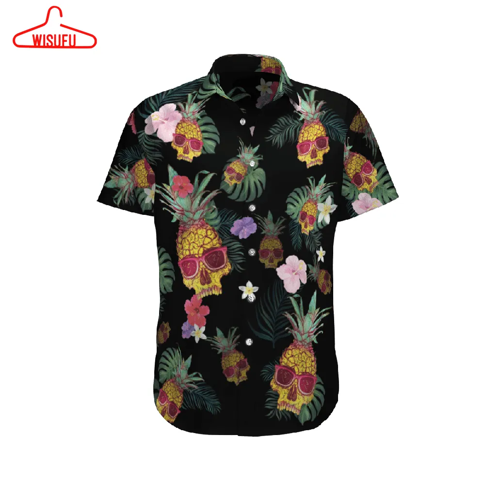 Tropical Pineapple Skull Hawaiian Shirt, New Hawaiian Holiday Outfits, New Fashion Gifts