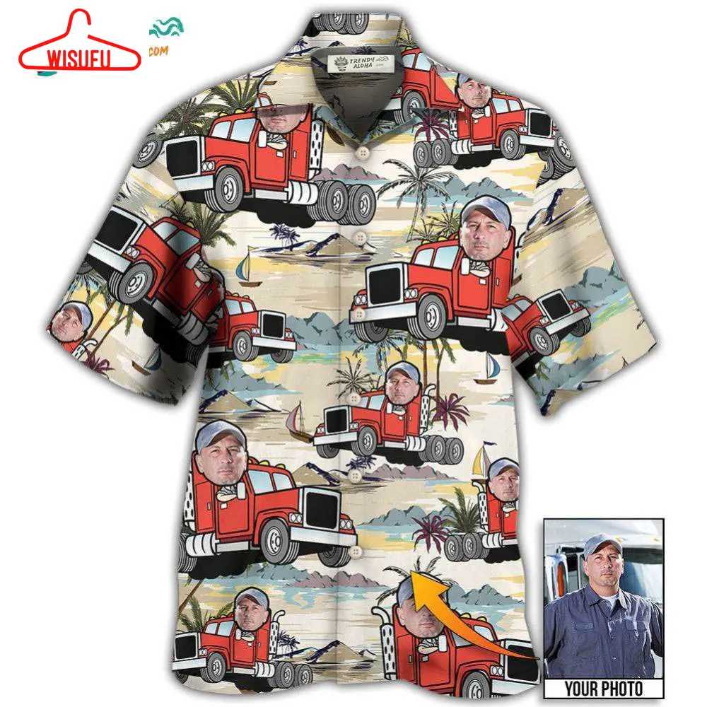 Truck Driver Tropical Beach Custom Photo Hawaiian Shirt- Wisufu Aloha