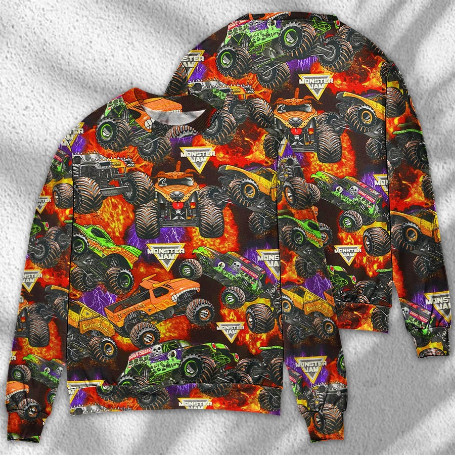 Truck Packed Monster Style Trucks - Sweater - Ugly Christmas Sweaters