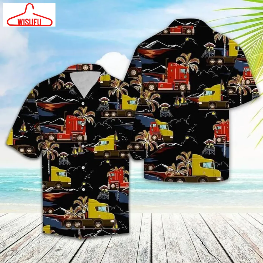 Trucker Vacation Hawaiian Graphic Print Short Sleeve Hawaiian Shirt Size S - 5xl, New Fashion, Best Gift Ideas, New Fashion Gifts