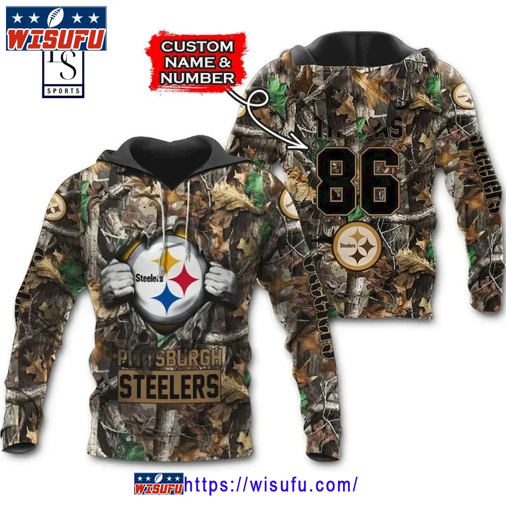 True Fans Pittsburgh Steelers Personalized Hunting Camo Hoodie 3d