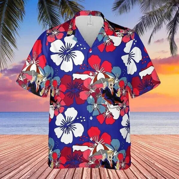 Trump Hawaiian Shirt, Trumpical Blue Pattern Regular , Trump 2024, S-5XL US Size