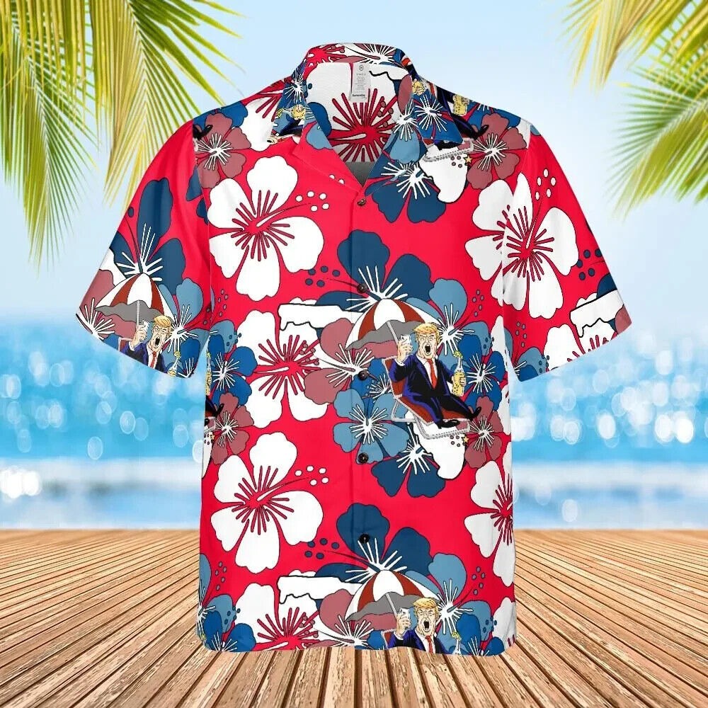 Trump Hawaiian Shirt, Trumpical Red Pattern Regular Fit , Trump 2024, S-5XL