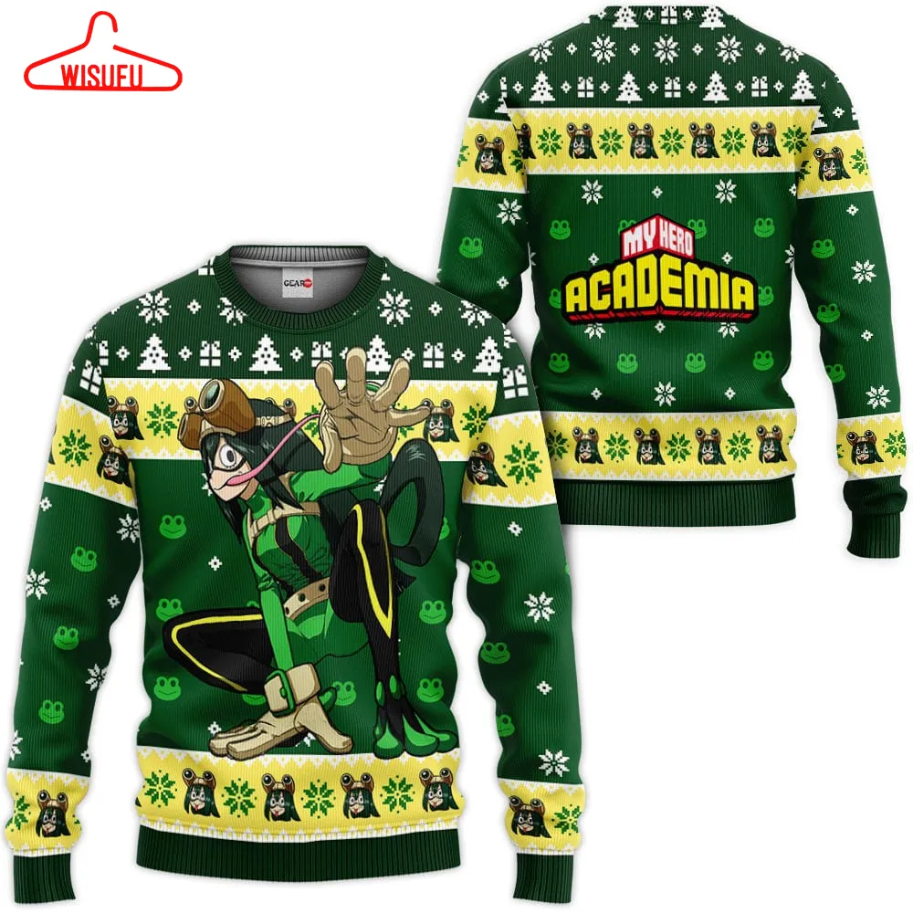 Tsuyu Asui Custom Ugly Christmas Sweater, Anime Ugly Christmas Sweater Gift For Family