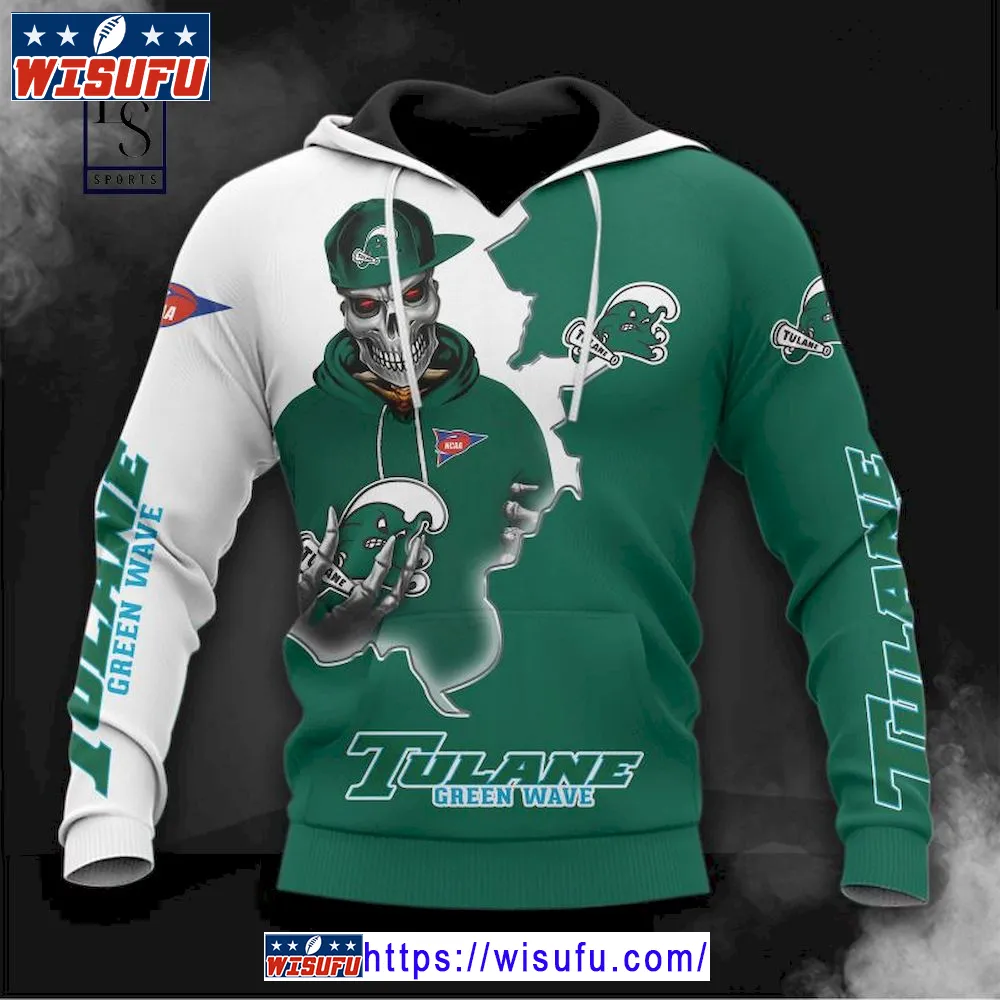 Tulane Green Wave Hip Hop Skeleton Hoodie 3d