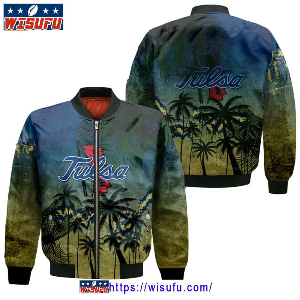 Tulsa Golden Hurricane Coconut Tree Tropical Grunge Bomber Jacket