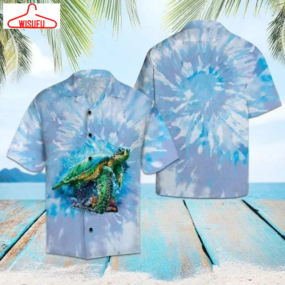 Turtle Blue Tie Dye Hawaiian Shirt - For Men & Women - New Winter Fashion Shirt Gift For Family, New Fashion Gifts