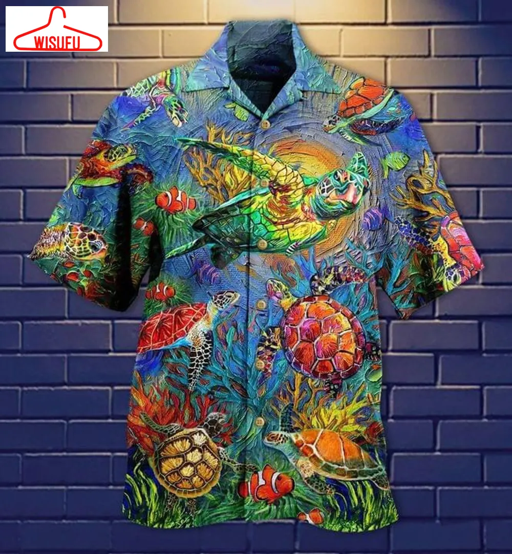 Turtle In The Ocean Print Hawaiian Shirt